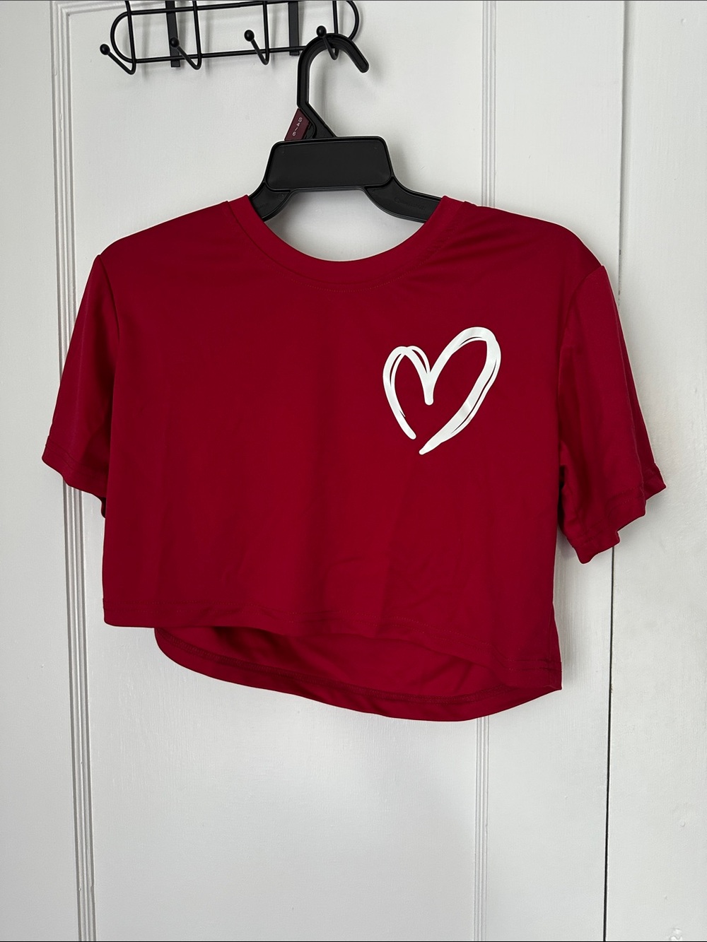 SHEIN Red Crop Top with White Heart Graphic
